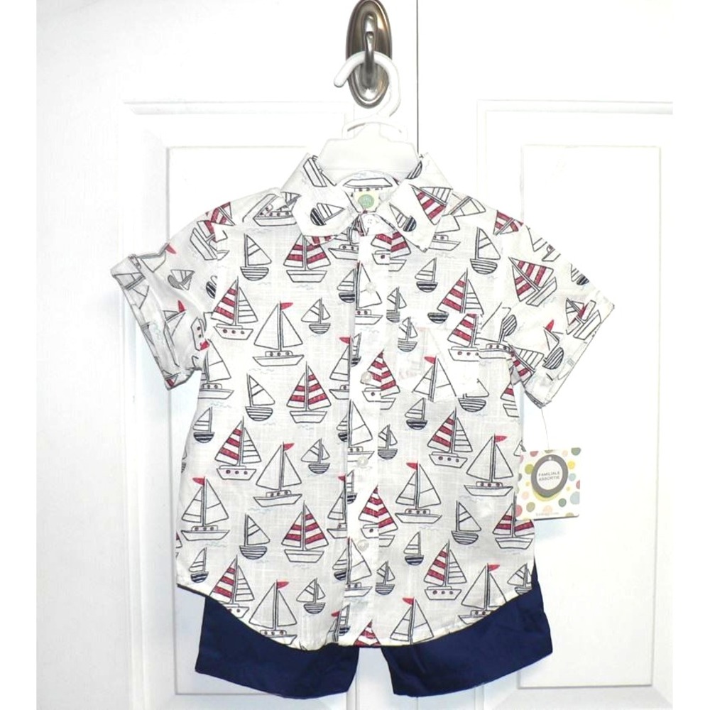 Little Me Boys‎ 2 Piece Button-Up Shirt and Shorts Set Riviera Siblings Multi 3T